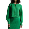 Women's Becca Crew Neck Blouson Sleeve Button-Up Cardigan, Emerald - Cardigans - 4 - thumbnail