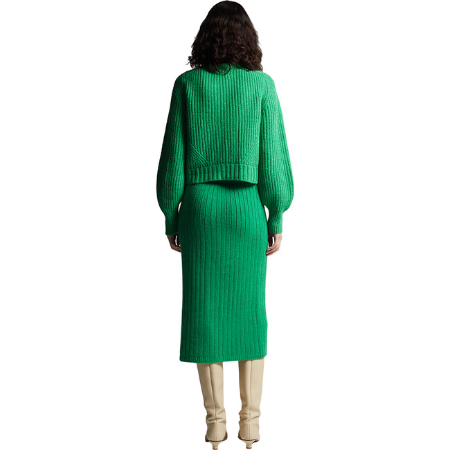 Women's Becca Crew Neck Blouson Sleeve Button-Up Cardigan, Emerald - Cardigans - 6