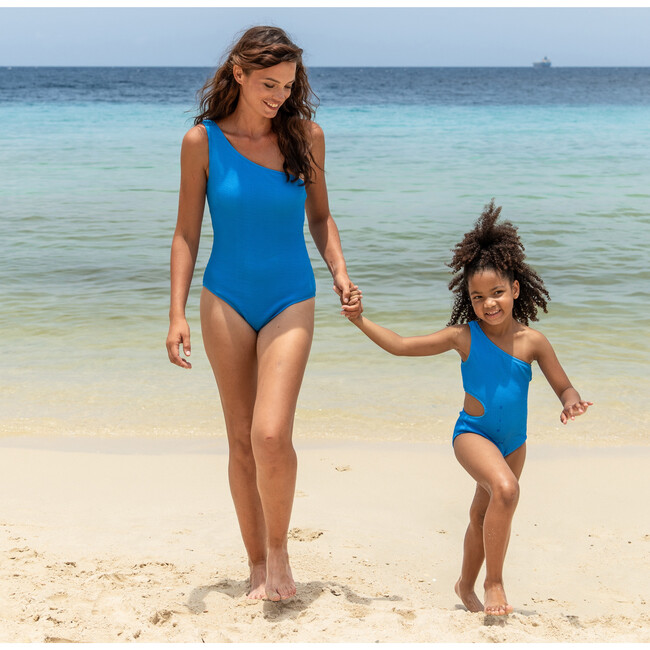 Womens Marine Blue One Shoulder Swimsuit