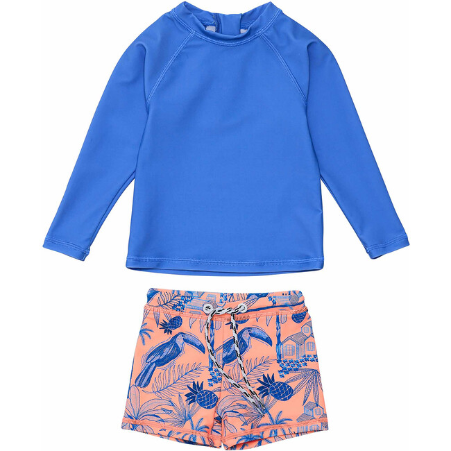 UPF50+ Sustainable Long Sleeve Rashguard & Short Set, Tropicana Vacay