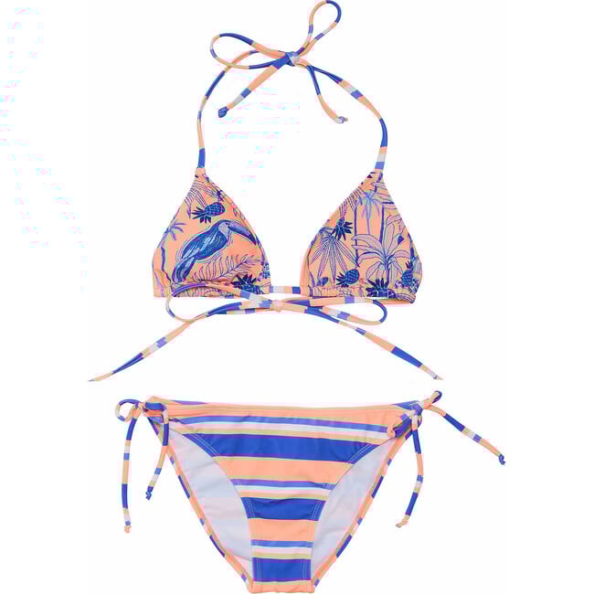 UPF50+ Sustainable Halter Neck Tie Front & Bottom Triangle Bikini, Tropicana Vacay - Two Pieces - 1