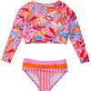 UPF50+ Sustainable Crop Long Sleeve Rashguard Set, Blooming Sunset - Two Pieces - 1 - thumbnail