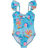 UPF50+ Sustainable Frill Shoulder Front Knot Swimsuit, Kaleido Fish - One Pieces - 1 - thumbnail