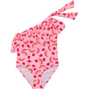 UPF50+ Ruffle One Shoulder Swimsuit, Berry Sweet - One Pieces - 1 - thumbnail