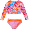 UPF50+ Sustainable Crop Long Sleeve Rashguard Set, Blooming Sunset - Two Pieces - 2 - thumbnail