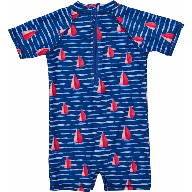 UPF50+ Short Raglan Sleeve Short Sunsuit, Sailboat Rock