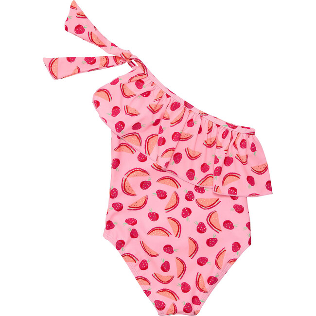 UPF50+ Ruffle One Shoulder Swimsuit, Berry Sweet