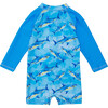 UPF50+ Long Raglan Sleeve Short Sunsuit, Jawsome Waves - One Pieces - 2 - thumbnail