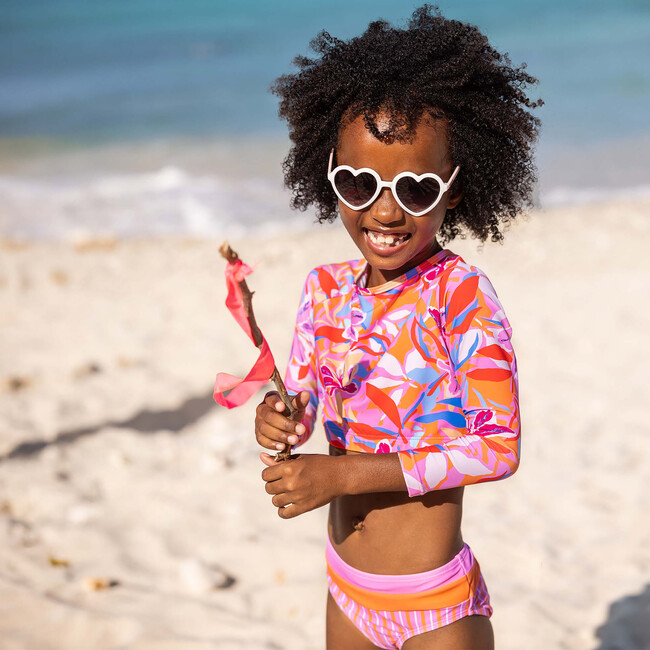 UPF50+ Sustainable Crop Long Sleeve Rashguard Set, Blooming Sunset - Two Pieces - 4