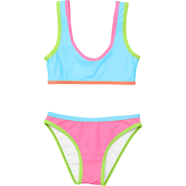 UPF50+ Contrast Piped Sleeveless Crop Bikini, Candy Colorblock