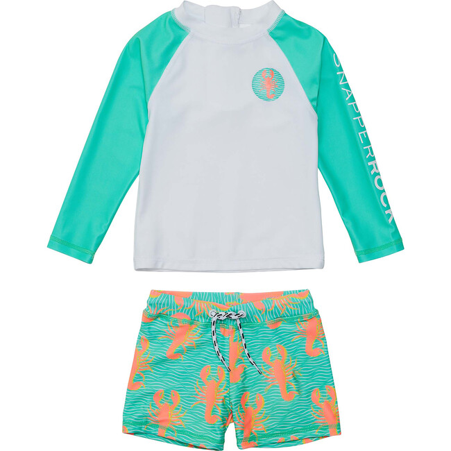 UPF50+ Contrast Long Sleeve Rashguard & Short Set, Ocean Clawed