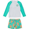 UPF50+ Contrast Long Sleeve Rashguard & Short Set, Ocean Clawed - Two Pieces - 1 - thumbnail