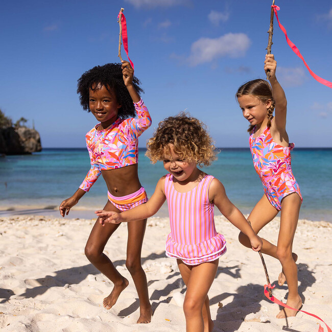 UPF50+ Sustainable Crop Long Sleeve Rashguard Set, Blooming Sunset - Two Pieces - 6