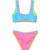 UPF50+ Contrast Piped Sleeveless Crop Bikini, Candy Colorblock - Two Pieces - 2 - thumbnail