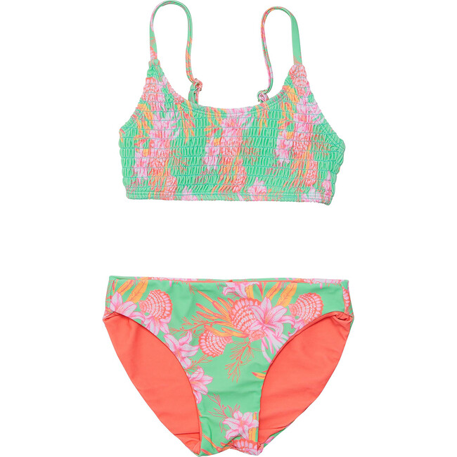 Reversible Sustainable Spaghetti Strap Smocked Top Bikini, Coastal Shells - Two Pieces - 1