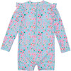 Reversible Ruffle Shoulder Long Sleeve Short Sunsuit, Daisy Chain - One Pieces - 2 - thumbnail
