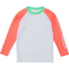 Crew Neck Contrast Long Raglan Sleeve Sustainable Rashguard, Coral & White - Rash Guards - 1 - thumbnail