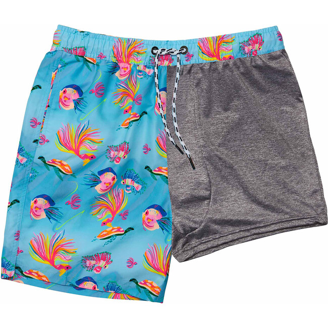 Men's Sustainable Comfort Lined Drawstring Swim Short, Kaleido Fish - Swim Trunks - 3