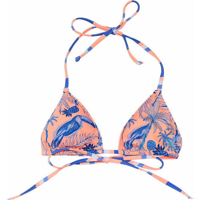 Women's Sustainable Halter Neck Tie Front Triangle Bikini Top, Tropicana Vacay - Two Pieces - 1