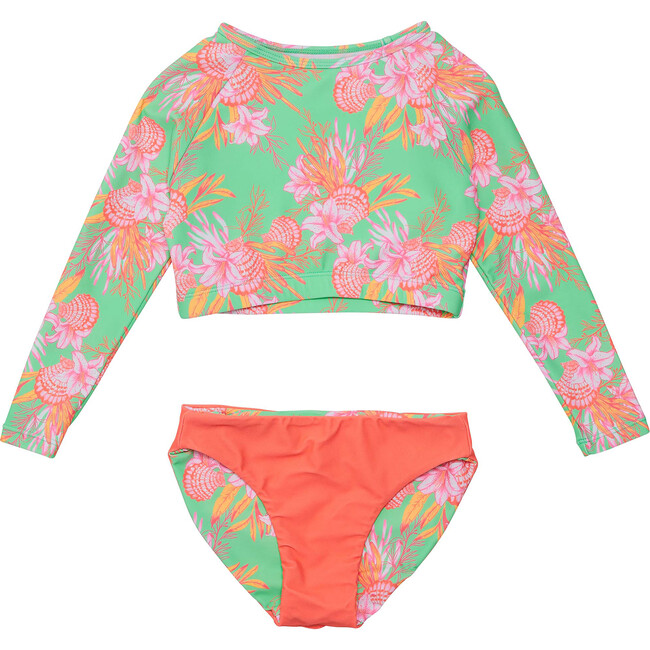 UPF50+ Sustainable Reversible Crop Long Sleeve UPF50+ Rashguard & Bottom Set, Coastal Shells