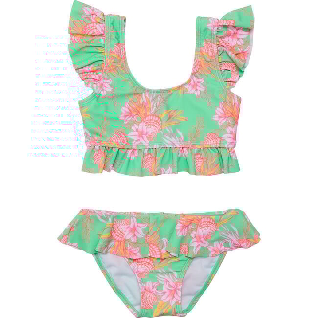 UPF50+ Sustainable Scoop Neck Frilled Crop Bikini, Coastal Shells - Two Pieces - 1