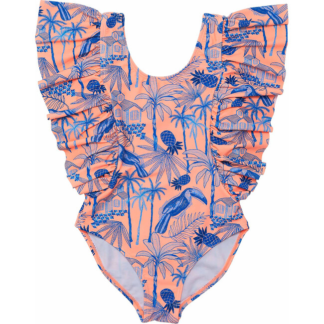 UPF50+ Sustainable Wide Frill Swimsuit, Tropicana Vacay - One Pieces - 1