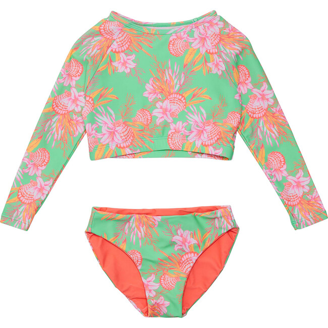 UPF50+ Sustainable Reversible Crop Long Sleeve UPF50+ Rashguard & Bottom Set, Coastal Shells