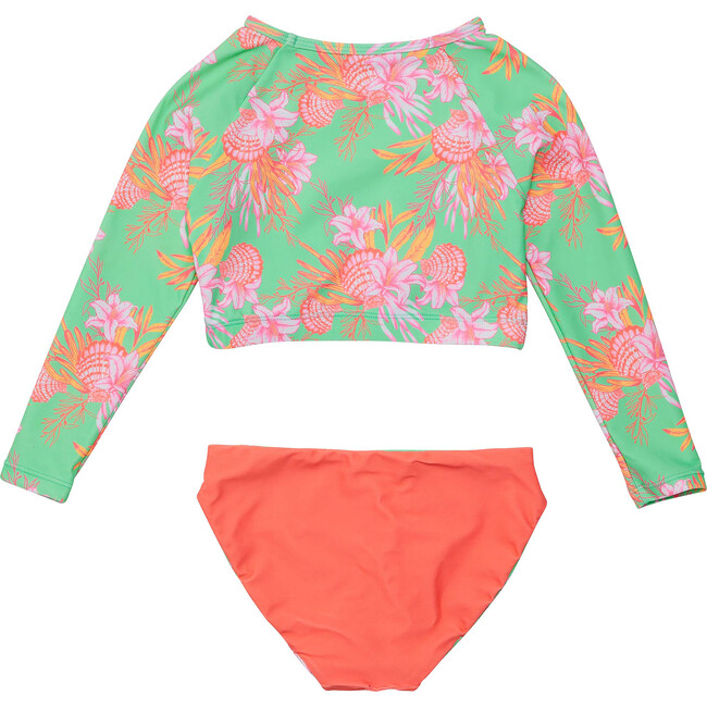UPF50+ Sustainable Reversible Crop Long Sleeve UPF50+ Rashguard & Bottom Set, Coastal Shells - Two Pieces - 3