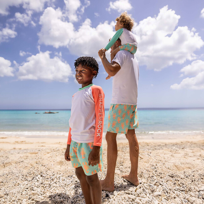 Crew Neck Contrast Long Raglan Sleeve Sustainable Rashguard, Coral & White - Rash Guards - 5