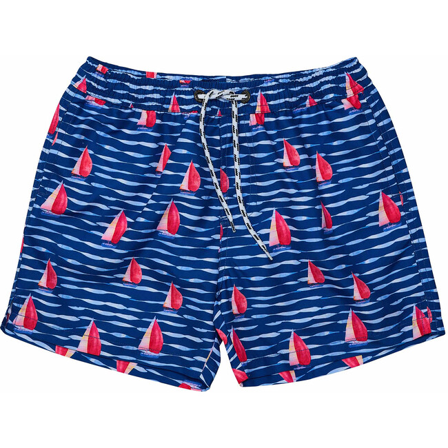 Sustainable Comfort Lined Drawstring Swim Short, Sailboat Rock
