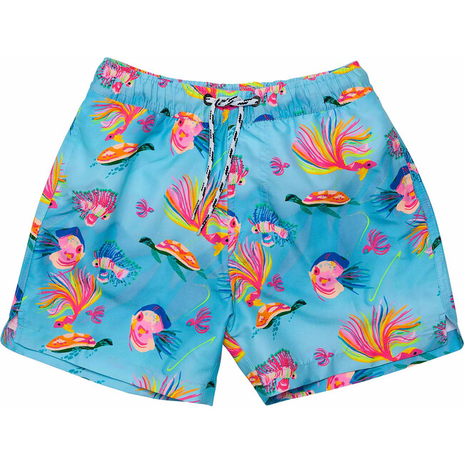 Sustainable Comfort Lined Drawstring Swim Short, Kaleido Fish