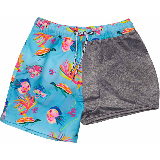 Sustainable Comfort Lined Drawstring Swim Short, Kaleido Fish - Swim Trunks - 3