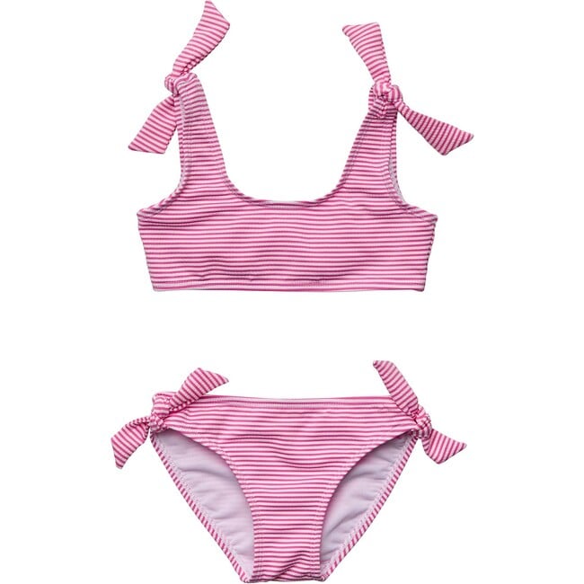 Raspberry Stripe Tie Crop Bikini - Two Pieces - 1