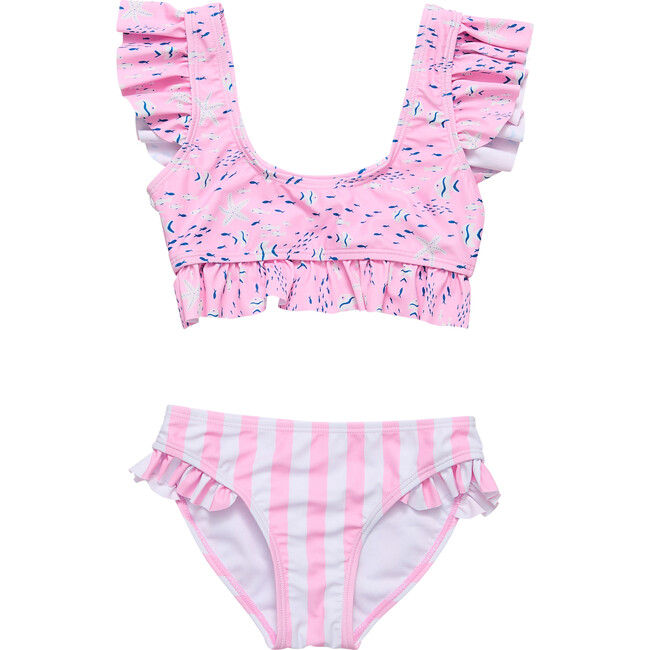 Pink Sea Frilled Crop Bikini - Two Pieces - 1