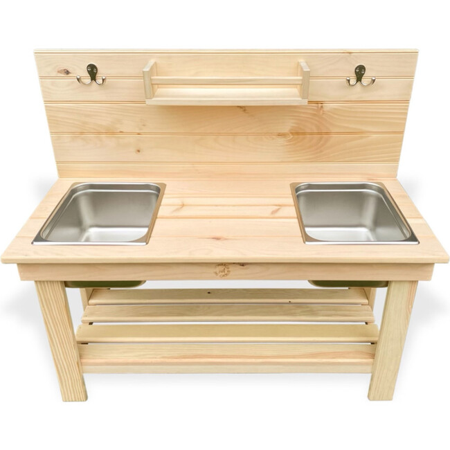 Pine Double Sink Mud Kitchen, Light Brown - Outdoor Games - 1