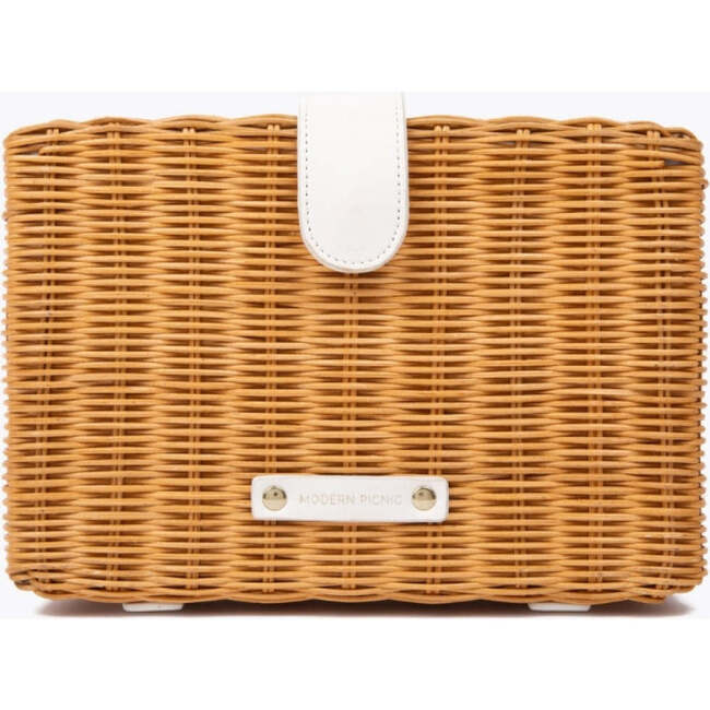 Insulated Small Wicker Snack Clutch, Dark White