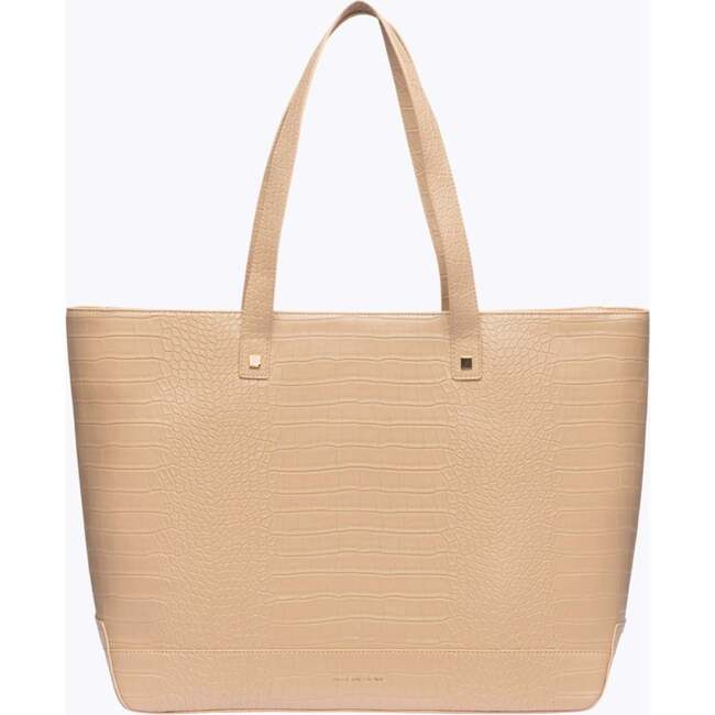 Vegan Leather Work Tote Bag with Removable Insulated Pouch, Cream Croc