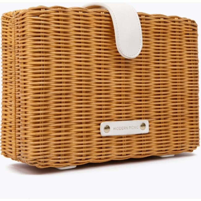 Insulated Small Wicker Snack Clutch, Dark White