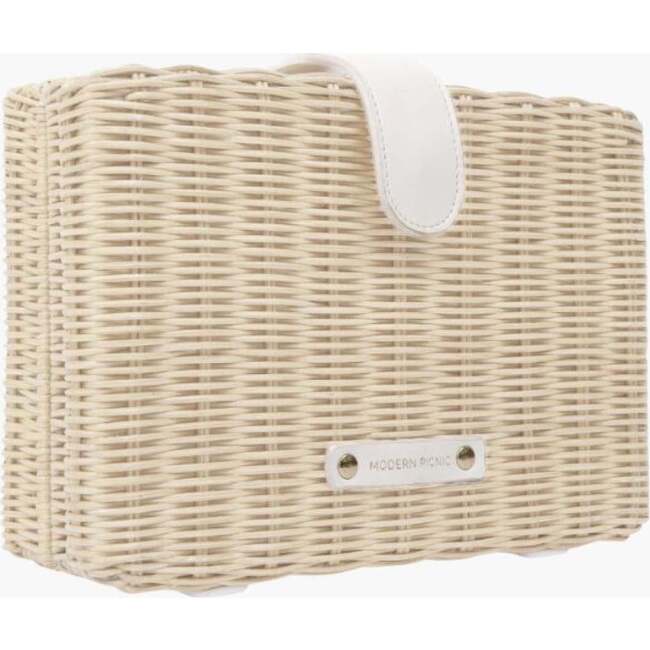 Insulated Small Wicker Snack Clutch, White