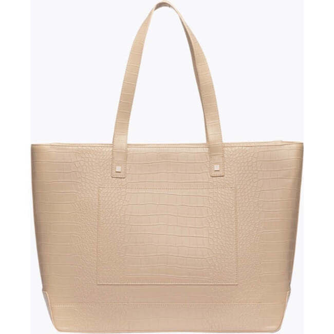 Vegan Leather Work Tote Bag with Removable Insulated Pouch, Cream Croc - Bags - 3