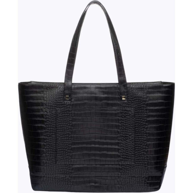 Vegan Leather Work Tote Bag with Removable Insulated Pouch, Black Croc - Bags - 3