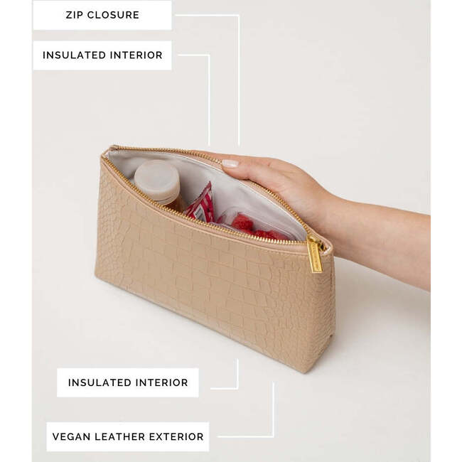 Insulated Small Snack Pouch, Cream Croc - Lunchbags - 5