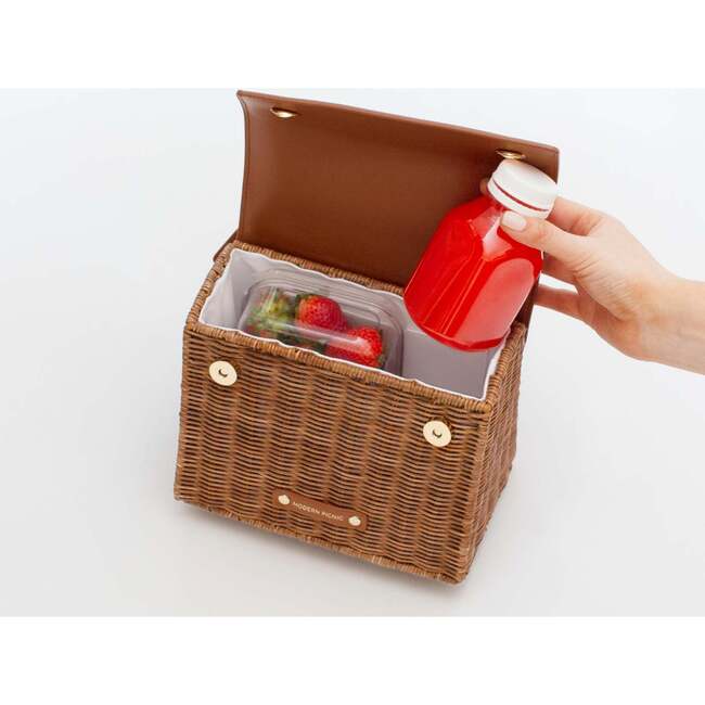 Mini Insulated Hand-Woven Wicker Lunchbox, Brown - Lunchbags - 5