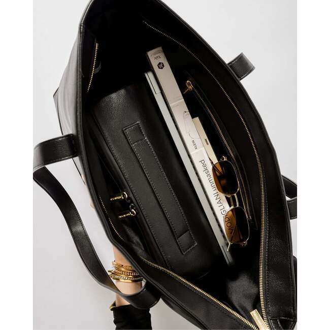 Vegan Leather Work Tote Bag with Removable Insulated Pouch, Black - Bags - 4