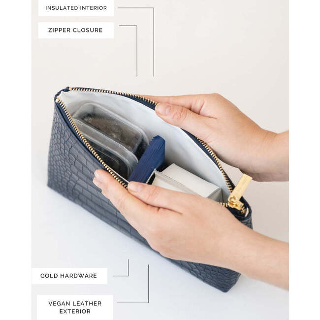 Insulated Small Snack Pouch, Navy Croc - Lunchbags - 6