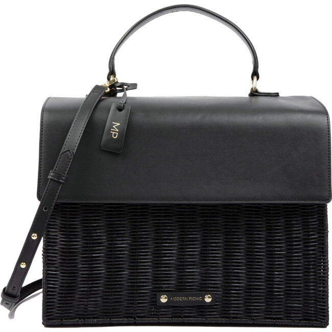 Large, Insulated, Hand-Woven Wicker Lunchbox, Black