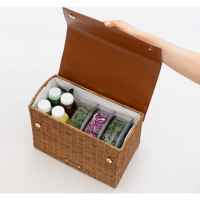 Large, Insulated, Hand-Woven Wicker Lunchbox, Brown - Lunchbags - 5