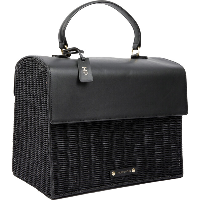 Large, Insulated, Hand-Woven Wicker Lunchbox, Black - Lunchbags - 3