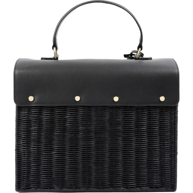 Large, Insulated, Hand-Woven Wicker Lunchbox, Black - Lunchbags - 4