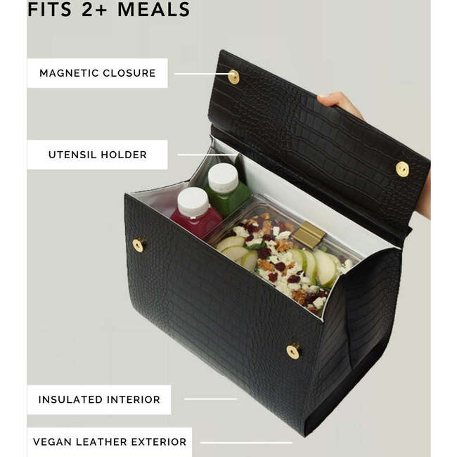Large, Insulated, Chic Lunchbox, Black Croc - Lunchbags - 6